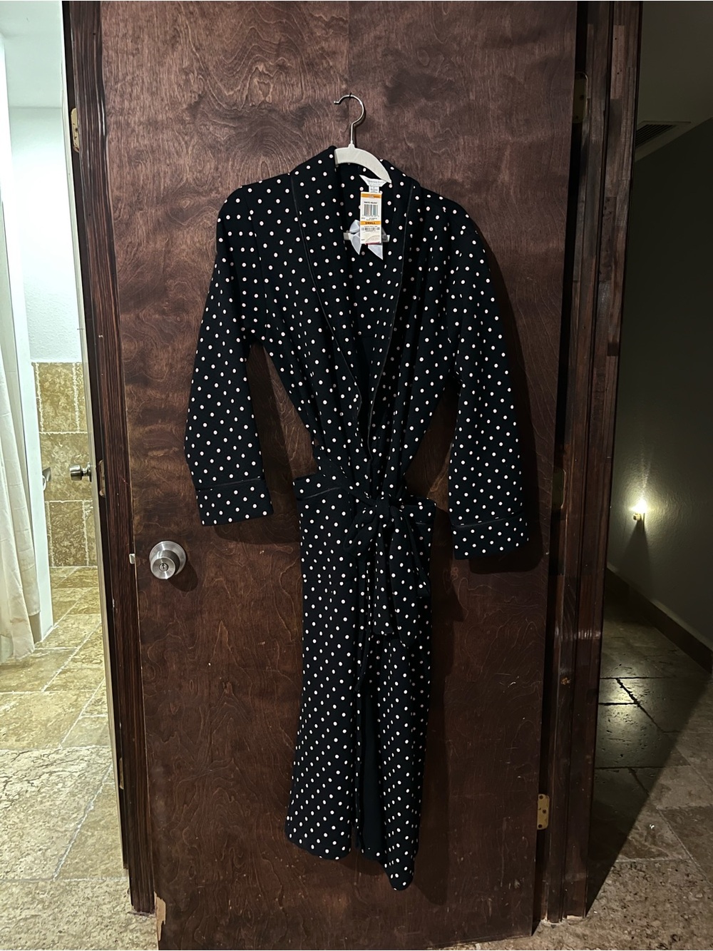 Charter Club Black Robe with Pink Polka Dots